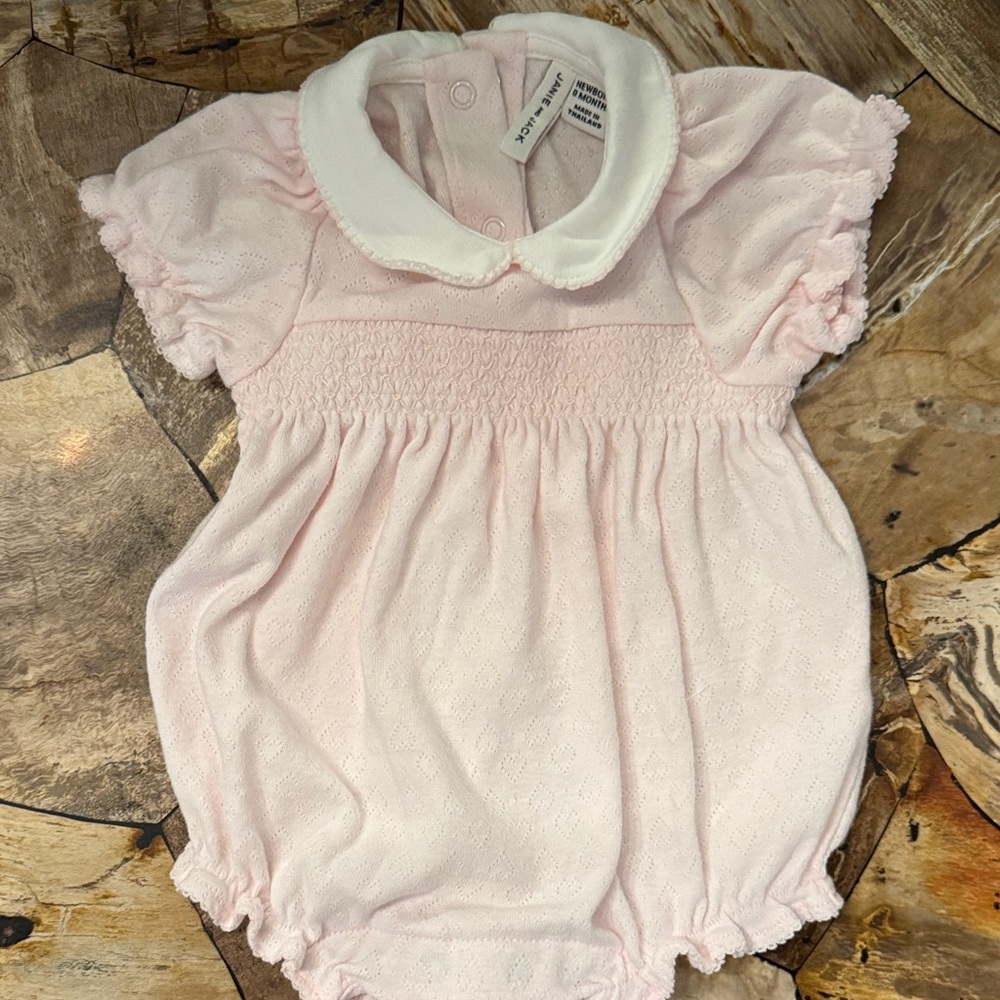 NWOT Janie and Jack Light Pink Romper with White Collar NB